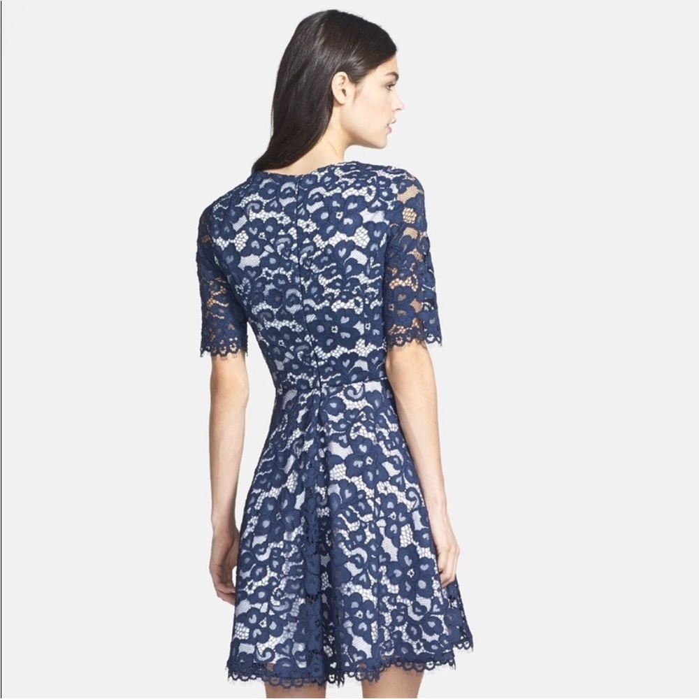 Shoshanna Carmen Lace Fit & Flare Dress in Ink Navy Blue White Sz 6 - Picture 3 of 14